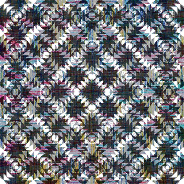 Geometryczny Okrągły Wzór Kilim Ikat Teksturą Grunge — Zdjęcie stockowe