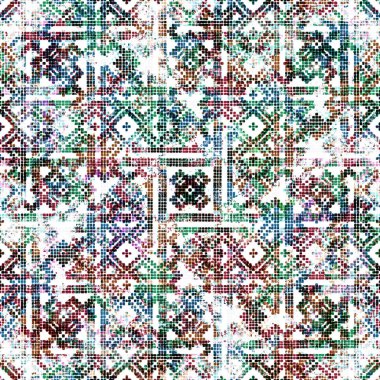 Geometrik dairesel kilim ikat deseni grunge desenli