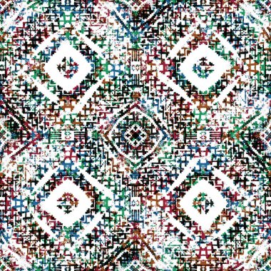 Geometrik dairesel kilim ikat deseni grunge desenli
