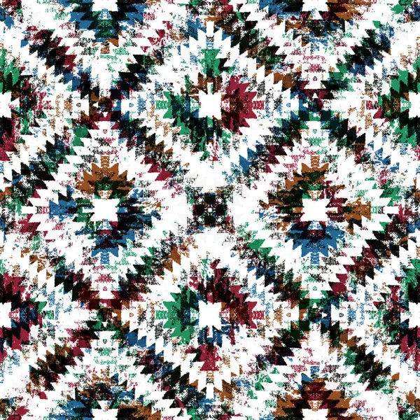 Patrón Kilim Ikat Circular Geométrico Con Textura Grunge —  Fotos de Stock