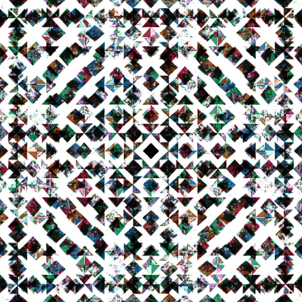 Geometryczny Okrągły Wzór Kilim Ikat Teksturą Grunge — Zdjęcie stockowe