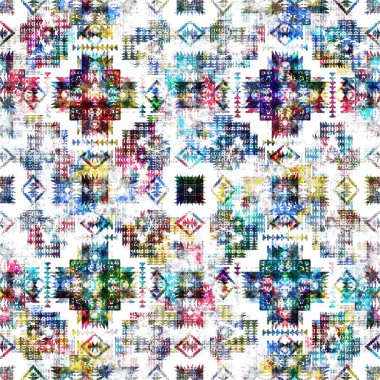 Geometrik dairesel kilim ikat deseni grunge desenli