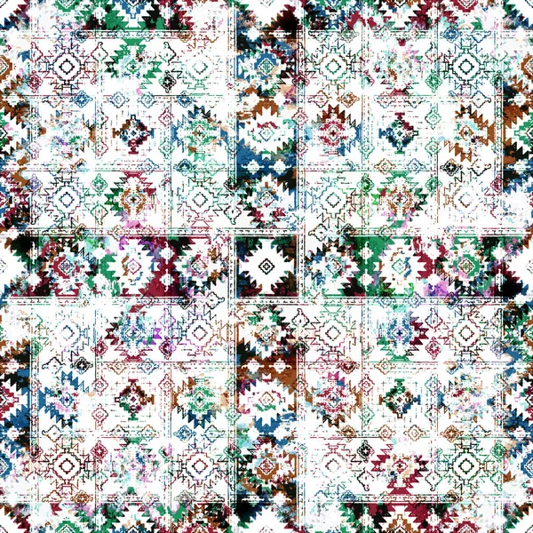 Geometryczny Okrągły Wzór Kilim Ikat Teksturą Grunge — Zdjęcie stockowe