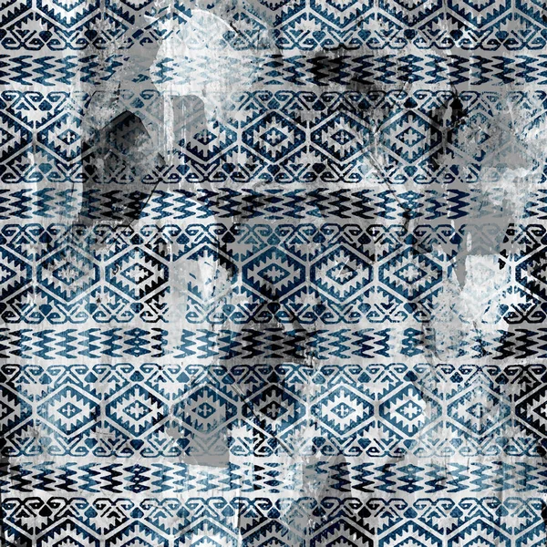 Padrão Geométrico Kilim Ikat Com Textura Grunge — Fotografia de Stock