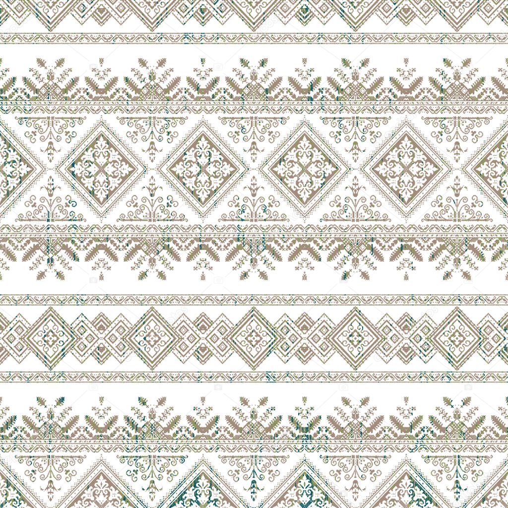 Geometric kilim ikat pattern with grunge texture