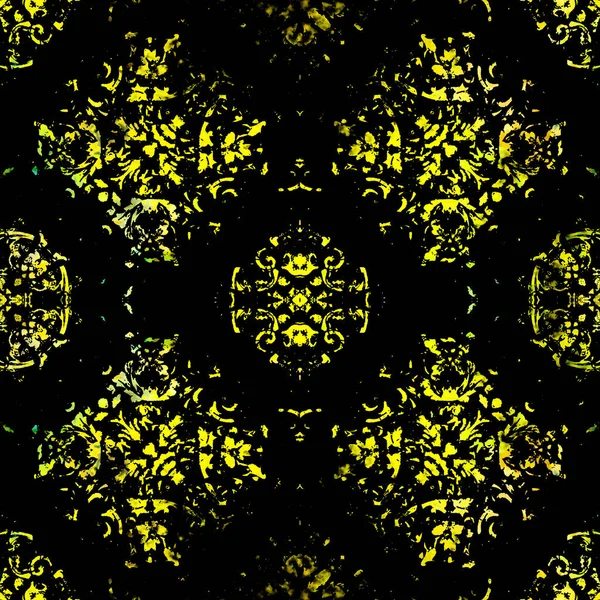 Geometrisk Cirkulære Damask Sømløse Mønster Med Grunge Tekstur - Stock-foto