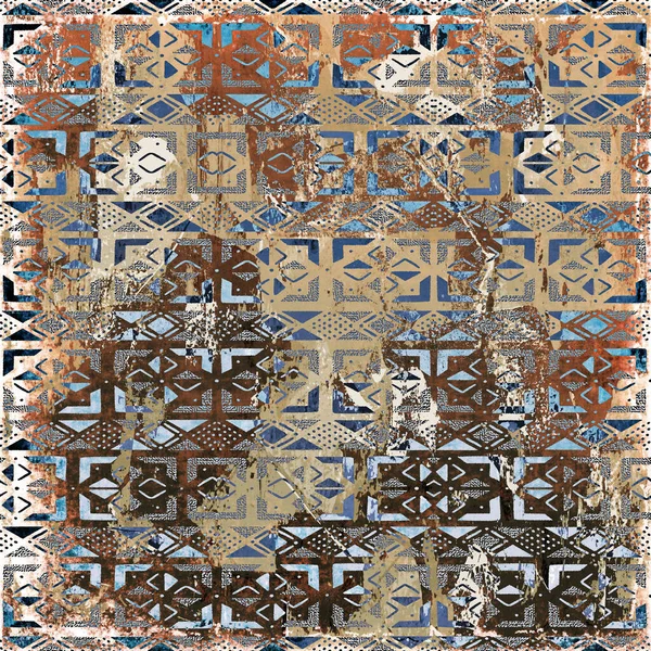 Geometric Boho Style Tribal Pattern Distressed Texture Effect — Stock Photo, Image