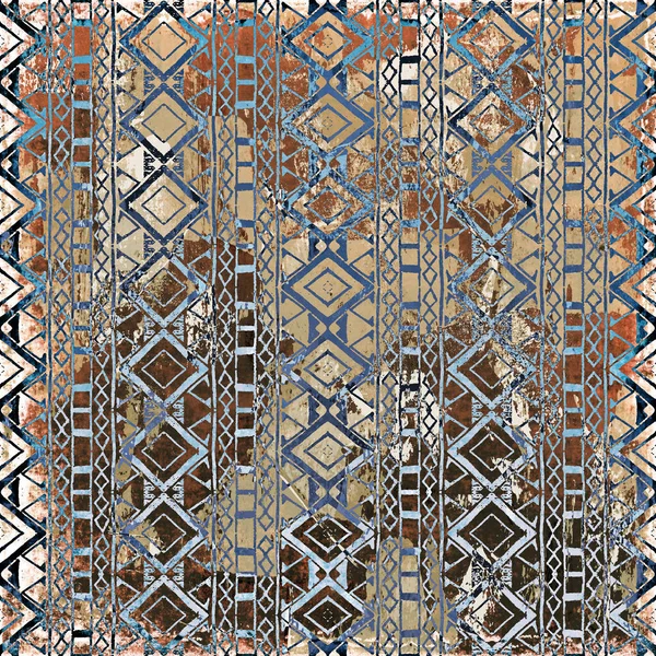 Modèle Tribal Géométrique Style Boho Avec Texture Effet Détresse — Photo