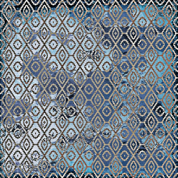 Geometric Boho Style Tribal Pattern Distressed Texture Effect — Stock Photo, Image