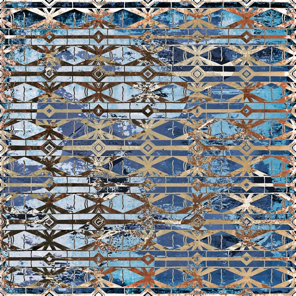 Geometric Boho Style Tribal Pattern Distressed Texture Effect — Stock Photo, Image
