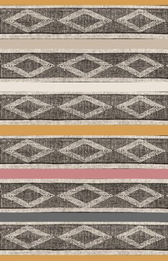 Halı banyosu ve Rug Boho tarzı, dokunmuş doku ve efektli etnik tasarım deseni.