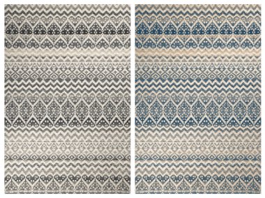 Halı banyosu ve Rug Boho tarzı, dokunmuş doku ve efektli etnik tasarım deseni.