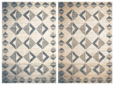 Halı banyosu ve Rug Boho tarzı, dokunmuş doku ve efektli etnik tasarım deseni.