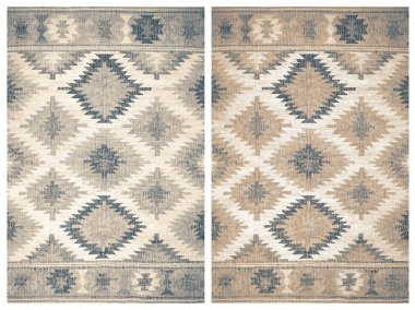 Halı banyosu ve Rug Boho tarzı, dokunmuş doku ve efektli etnik tasarım deseni.