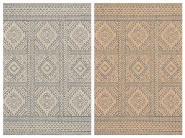 Halı banyosu ve Rug Boho tarzı, dokunmuş doku ve efektli etnik tasarım deseni.