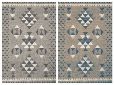 Halı banyosu ve Rug Boho tarzı, dokunmuş doku ve efektli etnik tasarım deseni.