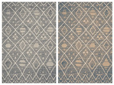 Halı banyosu ve Rug Boho tarzı, dokunmuş doku ve efektli etnik tasarım deseni.