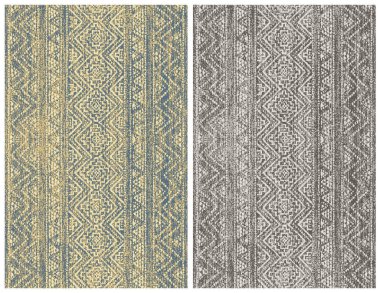 Halı banyosu ve Rug Boho tarzı, dokunmuş doku ve efektli etnik tasarım deseni.