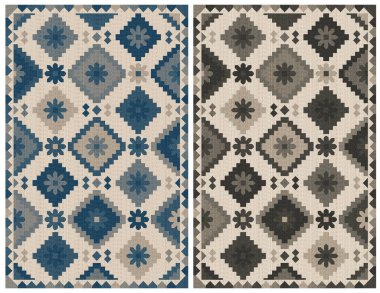 Halı banyosu ve Rug Boho tarzı, dokunmuş doku ve efektli etnik tasarım deseni.