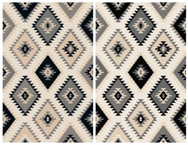 Halı banyosu ve Rug Boho tarzı, dokunmuş doku ve efektli etnik tasarım deseni.