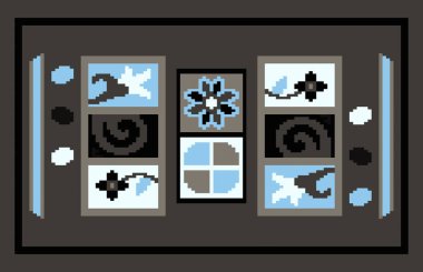 Halı banyosu ve Rug Boho tarzı, dokunmuş doku ve efektli etnik tasarım deseni.