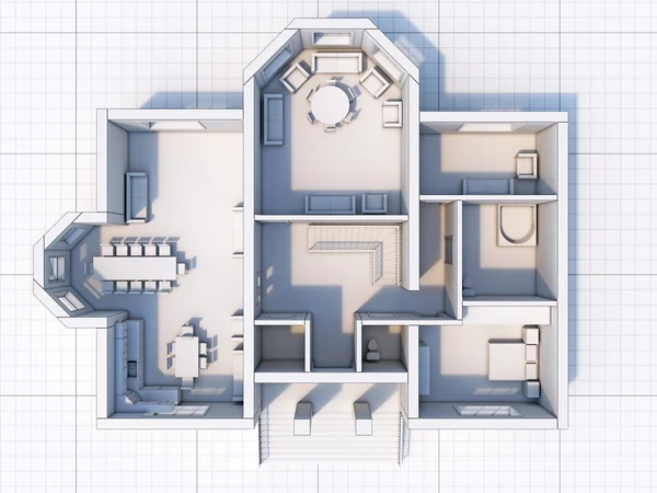 Piętrze planu 3d render z planu meble — Zdjęcie stockowe