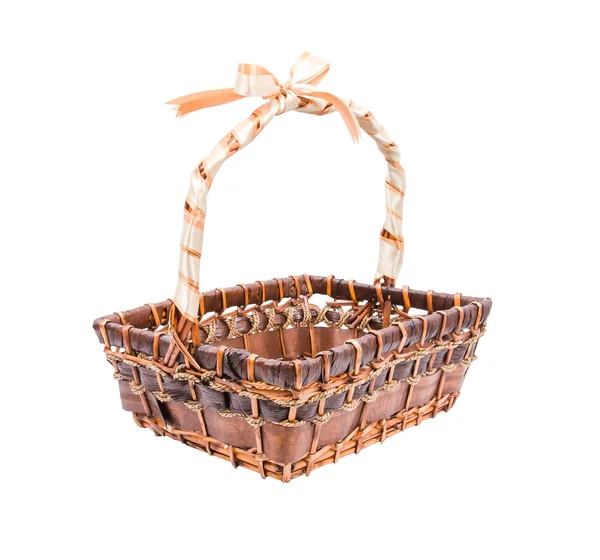 Basket with bow isolated on white background — Stock Photo, Image