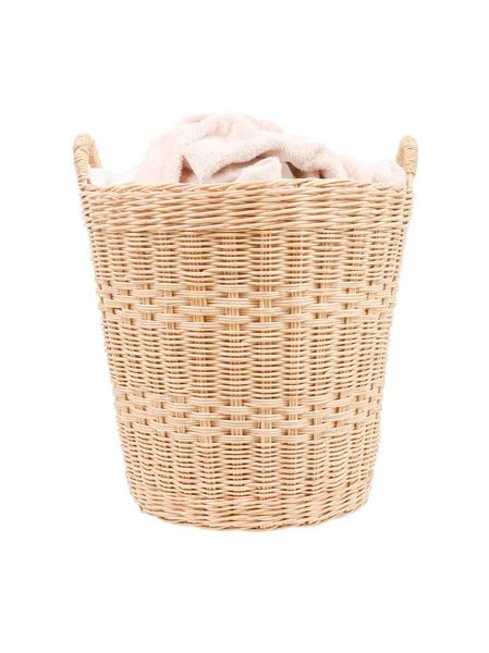 Towels in basket isolated on white — Stock Photo, Image