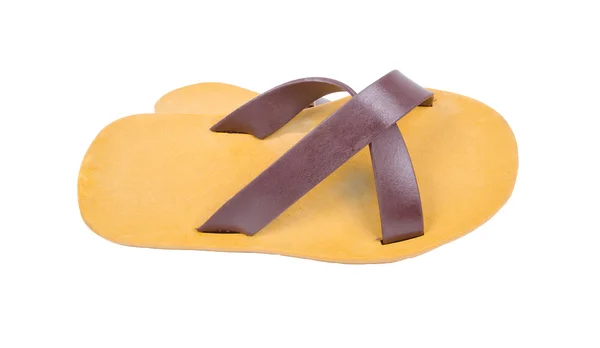 Pareja de sandalia amarilla aislada sobre fondo blanco — Foto de Stock