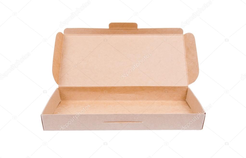 Cardboard box with lid open , isolate on white background