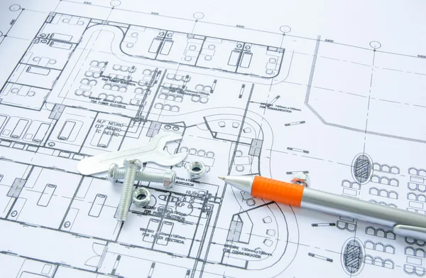 Porcas e parafusos close-up sobre arquitetônico — Fotografia de Stock