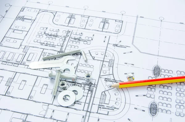 Tuercas y pernos de primer plano sobre arquitectura — Foto de Stock