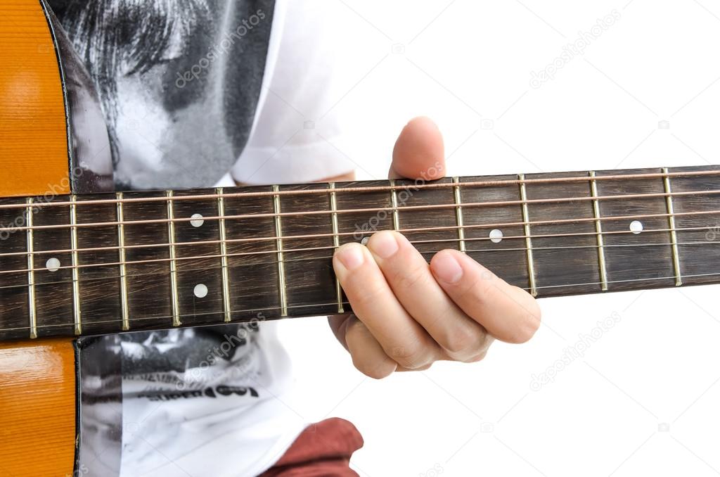 Playing on acoustic guitar