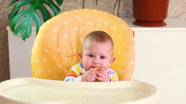 Ребёнок ест лимон. селективный фокус. — стоковое видео