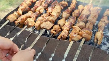 Kebap ızgarada kızartılmış. Seçici odak.