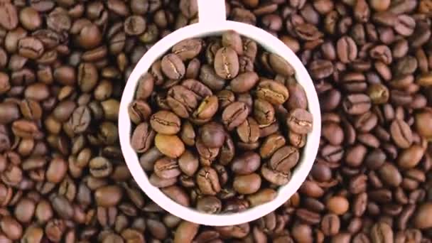 커피 원두가 식탁을 클로즈업 합니다. 선택적 초점. — 비디오