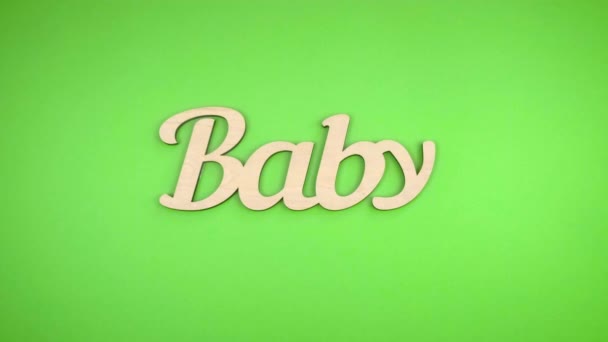 Αξεσουάρ για μωρά και η επιγραφή μωρό μου. Επιλεκτική εστίαση. — Αρχείο Βίντεο