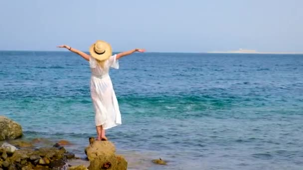 La ragazza guarda il mare. Focus selettivo. — Video Stock