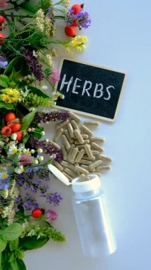Various medicinal herbs and flowers and supplements. Selective focus. nature.