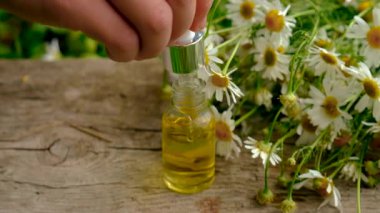 Alternatif tıp ve kozmetik ürünleri için papatya çayı. Seçici odaklanma. Doğa.