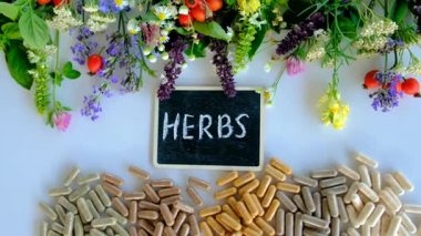 Various medicinal herbs and flowers and supplements. Selective focus. nature.