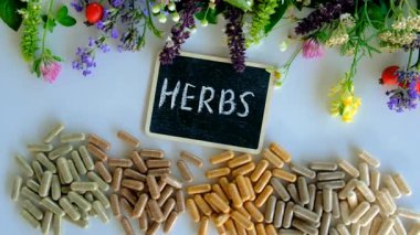 Various medicinal herbs and flowers and supplements. Selective focus. nature.