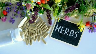 Various medicinal herbs and flowers and supplements. Selective focus. nature.