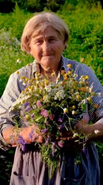 Şifalı otları olan bir kadın. Seçici odaklanma. Doğa.