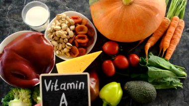 Products containing vitamin A. Selective focus. Food.