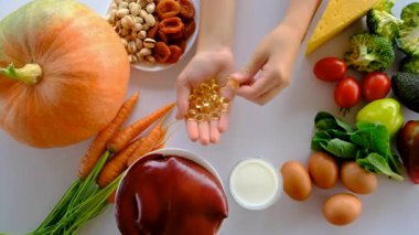 Products containing vitamin A. Selective focus. Food.