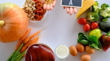 Products containing vitamin A. Selective focus. Food.