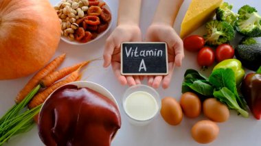 Products containing vitamin A. Selective focus. Food.