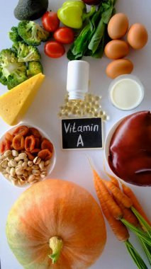 Products containing vitamin A. Selective focus. Food.