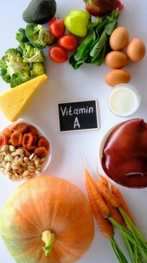 Products containing vitamin A. Selective focus. Food.